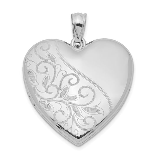 Sterling Silver Rhodium-plated 24mm Scrolled Heart Family Locket Pendant