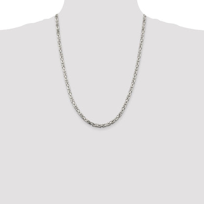 Sterling Silver 4.25mm Byzantine Chain Necklace 24"