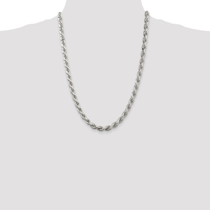 Sterling Silver 6.5mm Diamond-cut Rope Chain Necklace 24"