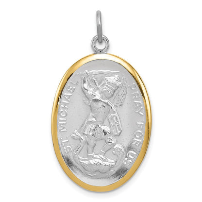 Sterling Silver Reversible Rhodium-plated & Vermeil St. Michael Medal Pendant