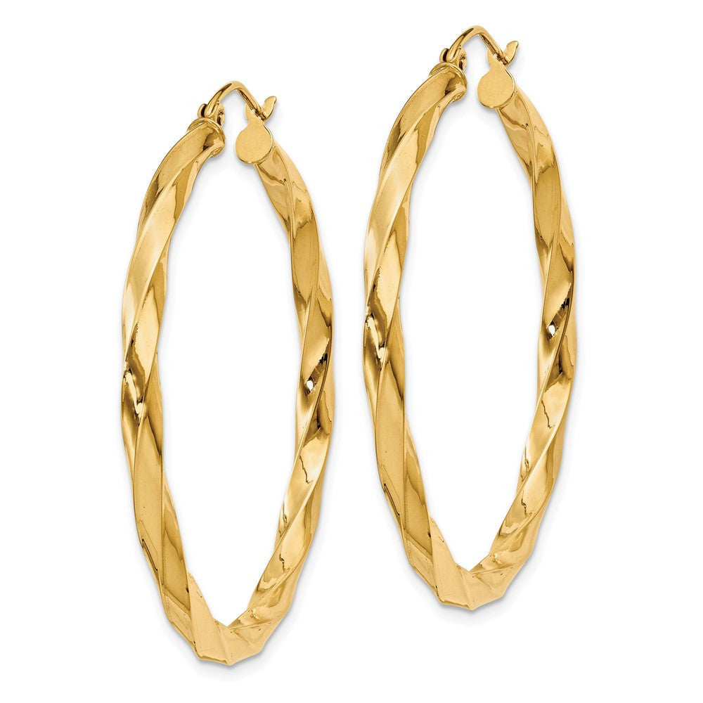14k Yellow Gold Polished 3mm Twisted Hoop Earrings