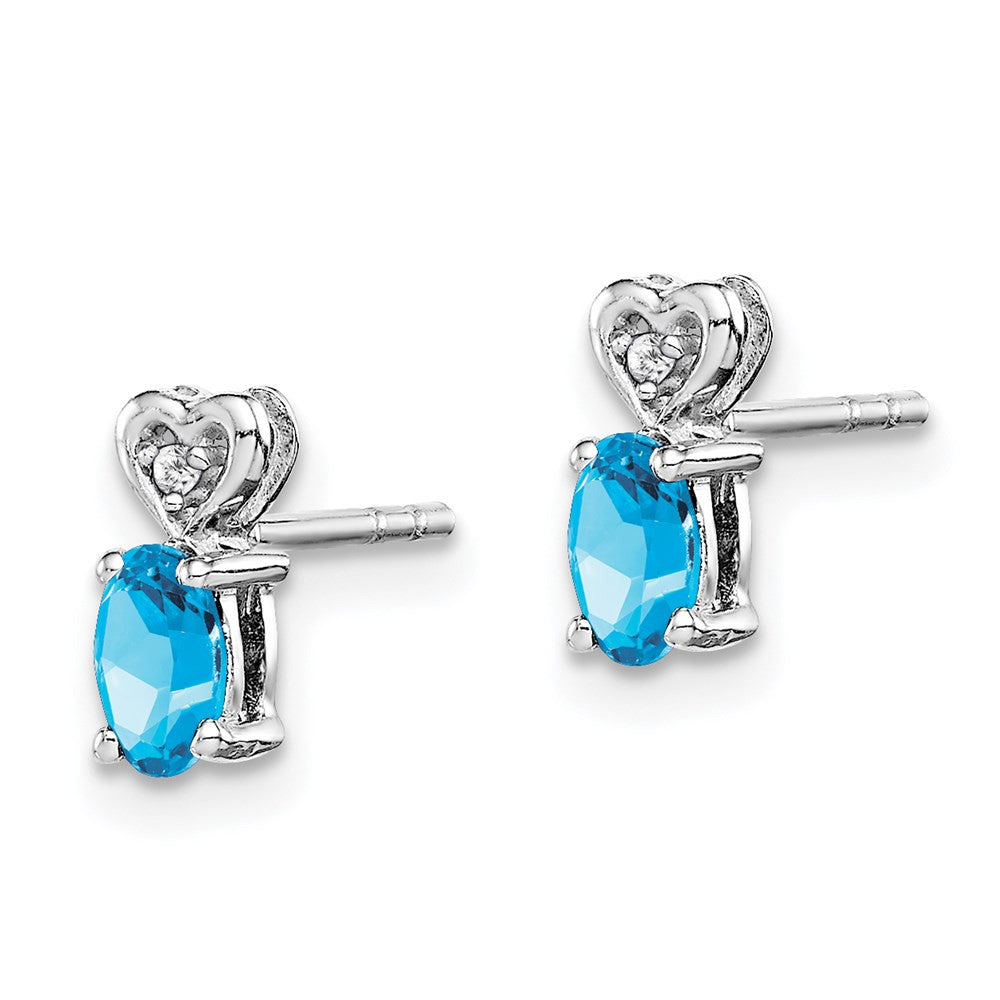 Sterling Silver Rhodium-plated Light Swiss Blue Topaz & Diamond Stud Earrings