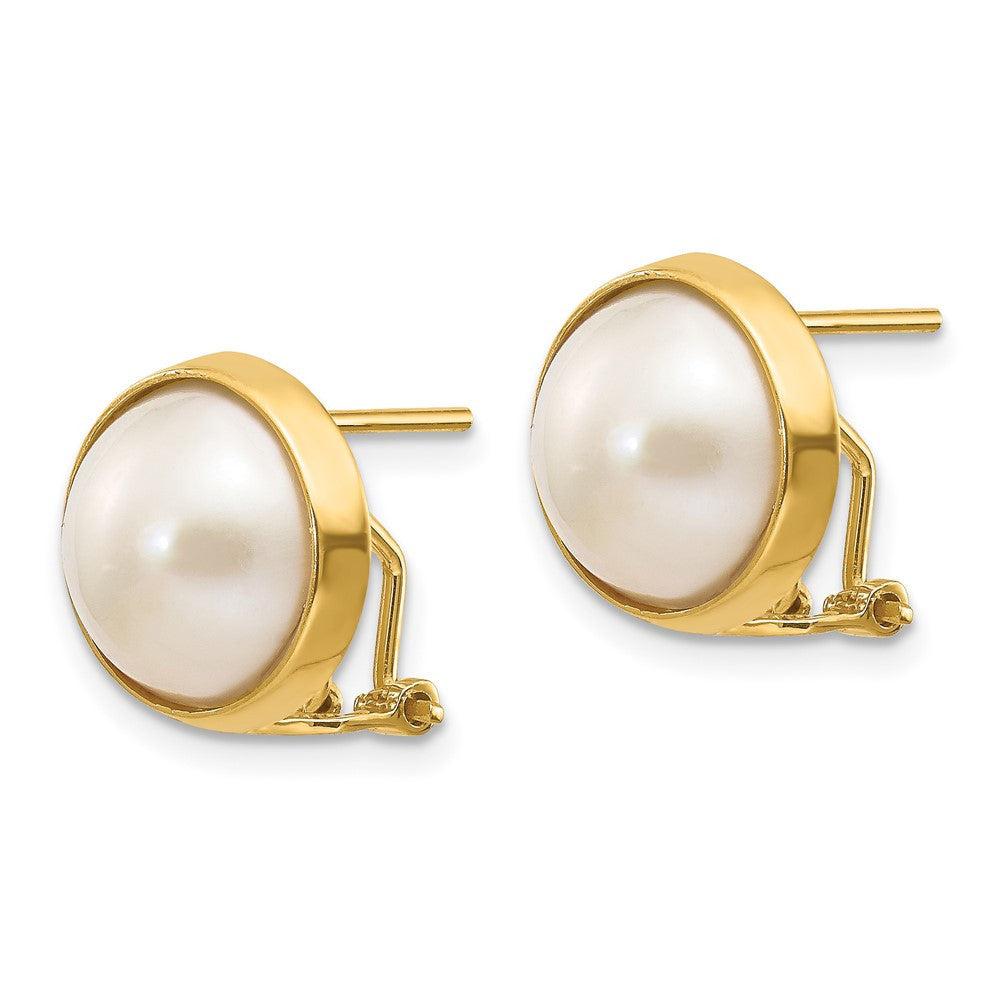 14k Yellow Gold 10-11mm Freshwater Cultured Mabe Pearl Omega Back Stud Earrings