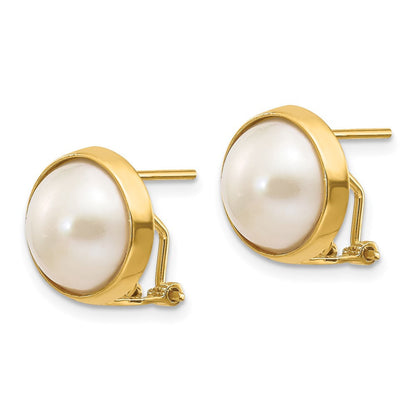 14k Yellow Gold 10-11mm Freshwater Cultured Mabe Pearl Omega Back Stud Earrings