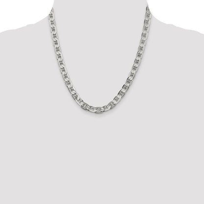 Sterling Silver 7mm Flat Anchor Chain Necklace 20"