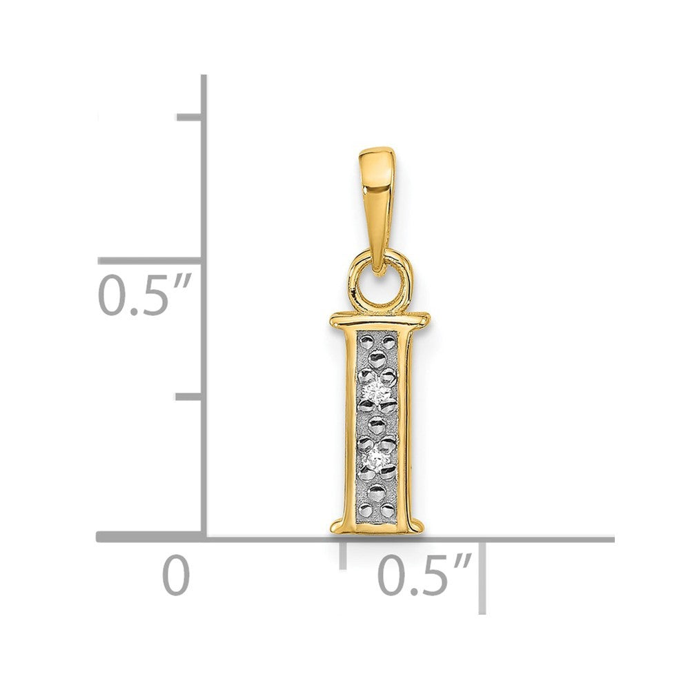 14k Yellow Gold with Rhodium Diamond Letter I Initial Pendant