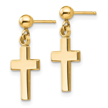 14k Yellow Gold Polished Cross Drop & Dangle Earrings