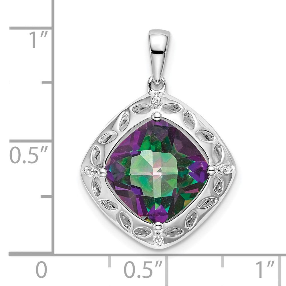 Sterling Silver Rhodium-plated Mystic Fire Topaz & Diamond Pendant