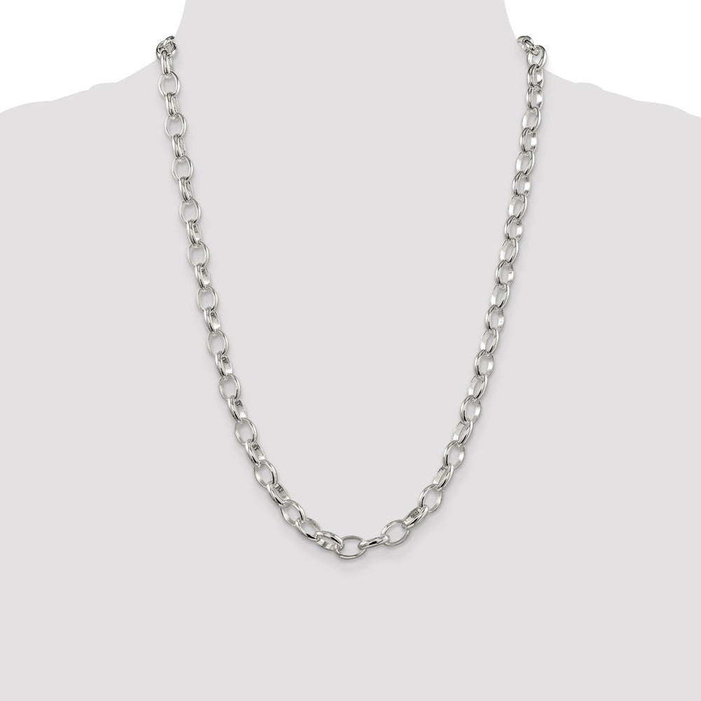 Sterling Silver 8mm Fancy Rolo Chain Necklace 24"