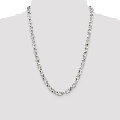 Sterling Silver 8mm Fancy Rolo Chain Necklace 24"