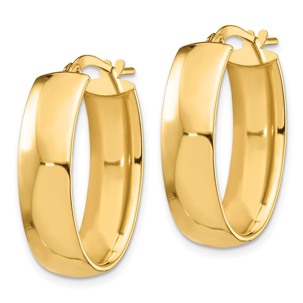 14k Yellow Gold High Polished 7mm Oval Hoop Earrings
