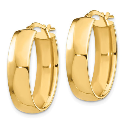 14k Yellow Gold High Polished 7mm Oval Hoop Earrings