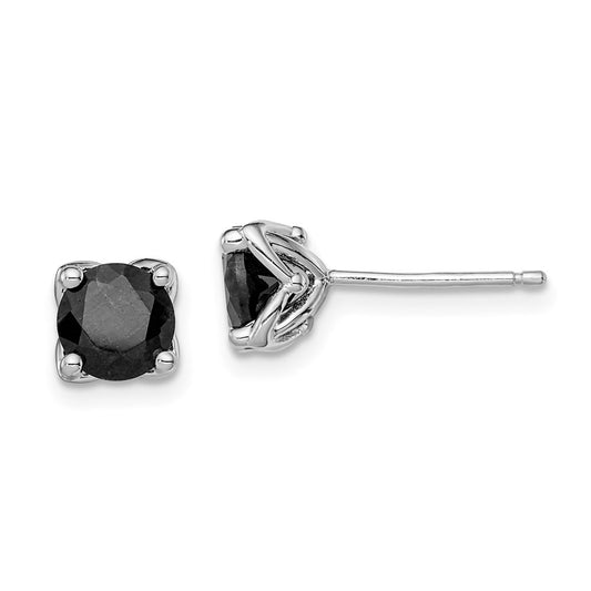 Sterling Silver Rhodium-plated Black Sapphire Stud Earrings