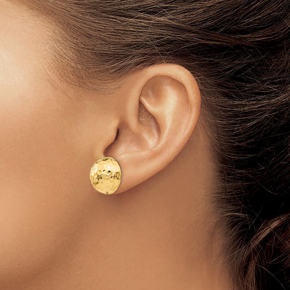 14k Yellow Gold Hammered Half Ball Stud Earrings