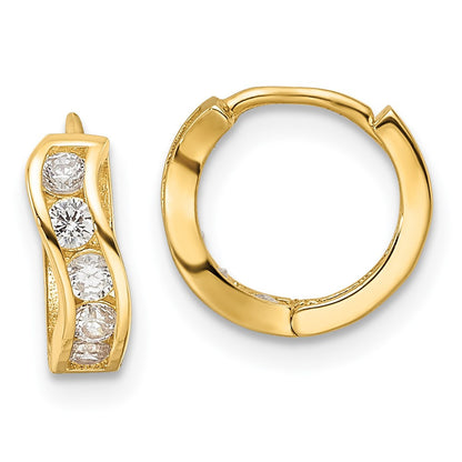14k Yellow Gold Polished CZ Wavy Hinged Huggie Hoop Earrings
