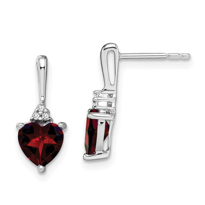 14k White Gold Garnet and Diamond Heart Dangle Earrings