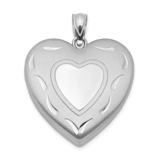 Sterling Silver Rhodium-plated 24mm Diamond-Cut Heart Locket Pendant