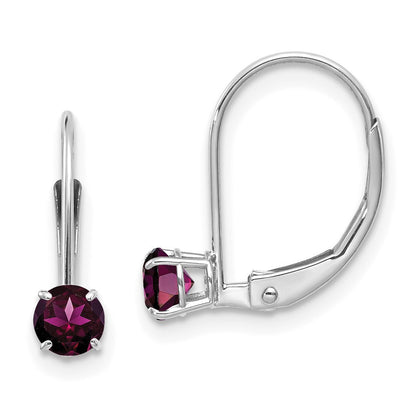 14K White Gold 4mm Round June/Rhodolite Leverback Dangle Earrings