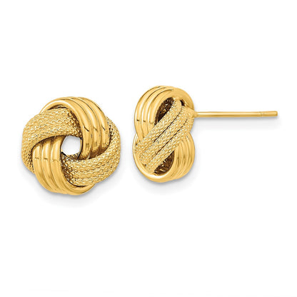 14k Yellow Gold Polished Textured Triple Love Knot Stud Earrings