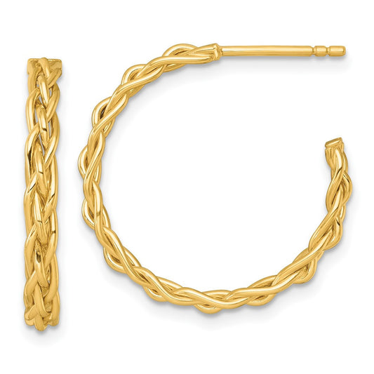 14k Yellow Gold Polished Woven Braid 3 x 24mm C-Hoop Earrings