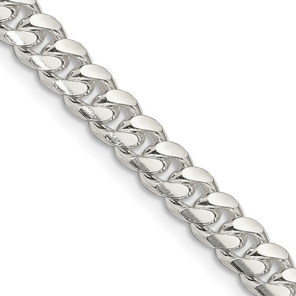 Sterling Silver 7mm Domed w/ Side Diamond-Cut Curb Chain Necklace 22"