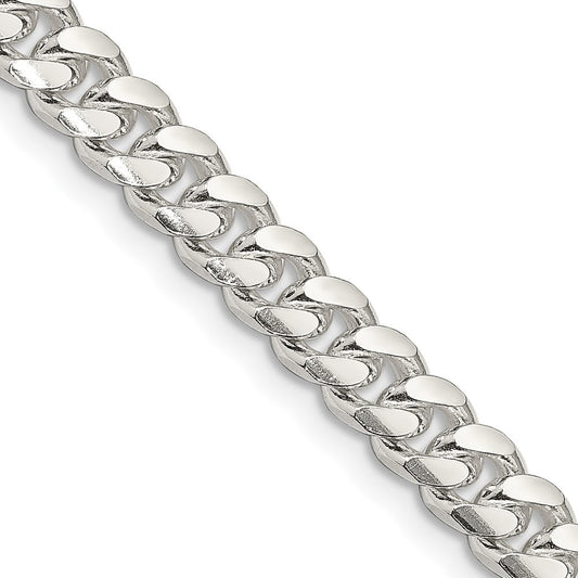 Sterling Silver 7mm Domed w/ Side Diamond-Cut Curb Chain Necklace 22"