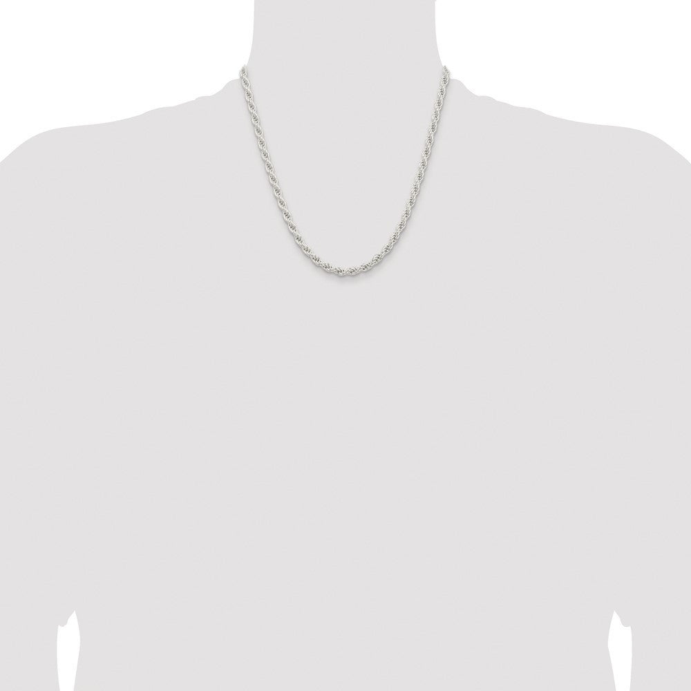Sterling Silver Rhodium-plated 5mm Solid Rope Chain Necklace 20"