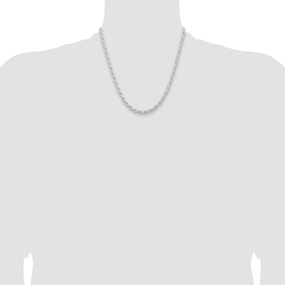 Sterling Silver Rhodium-plated 5mm Solid Rope Chain Necklace 20"