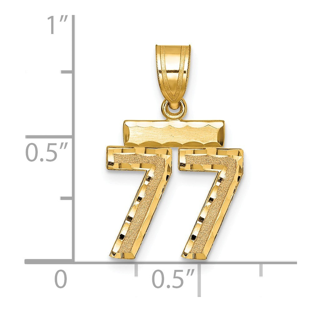 14k Yellow Gold Small Brushed Diamond-cut Number 77 Charm Pendant