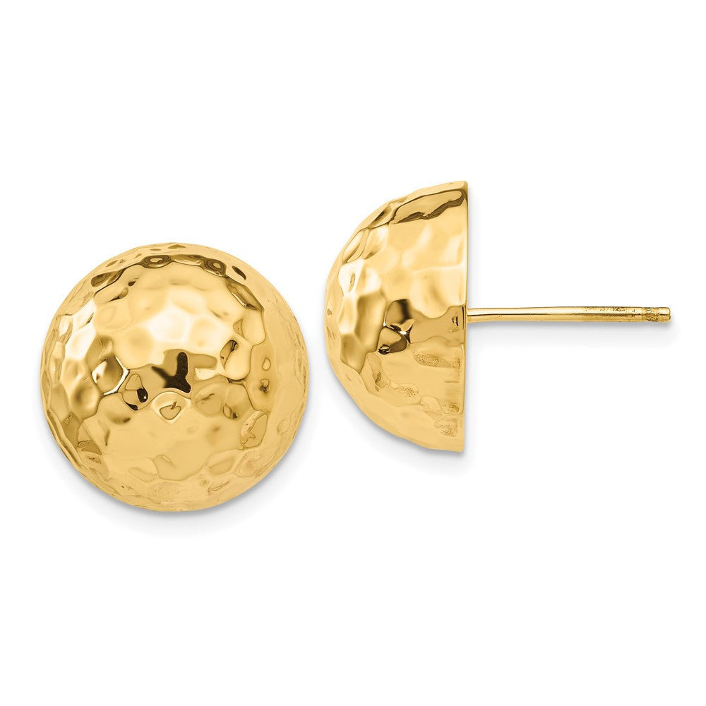 14k Yellow Gold Hammered Half Ball Stud Earrings