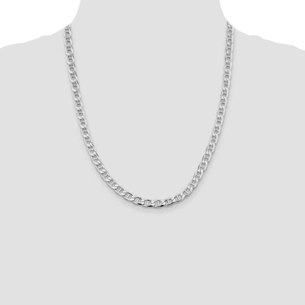 Sterling Silver 6.5mm Diamond-Cut Flat Anchor Curb Chain Necklace 22"