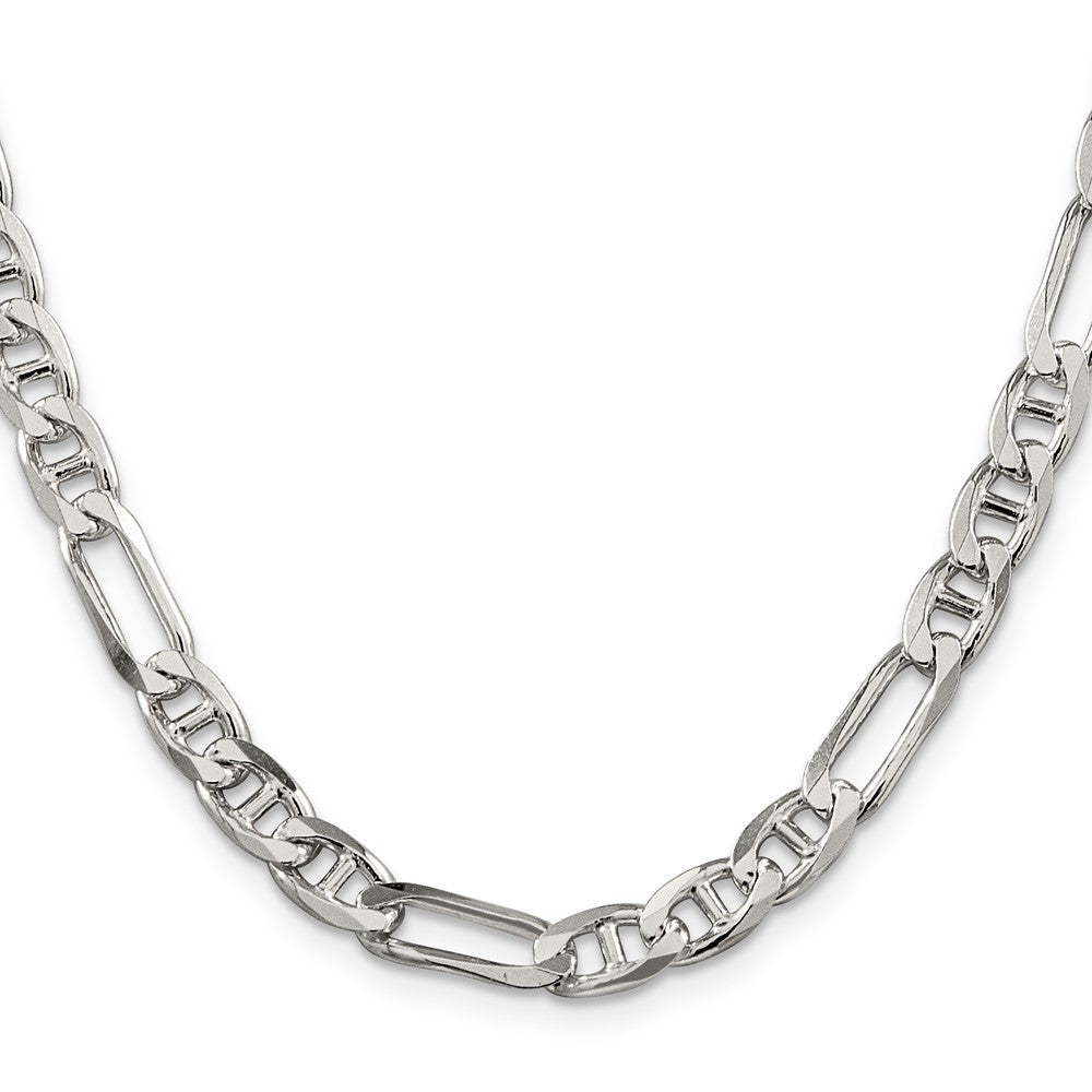 Sterling Silver 6.5mm Figaro Anchor Chain Necklace 24"