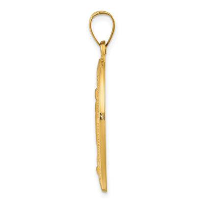 14k Yellow Gold Polished and Satin Miraculous Medal Hollow Pendant
