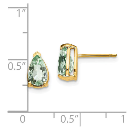 14k Yellow Gold 8x5 Pear Green Quartz Stud Earrings