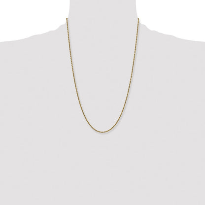 14k Yellow Gold 2.25mm Semi Solid Diamond-cut Rope Chain Necklace 24"