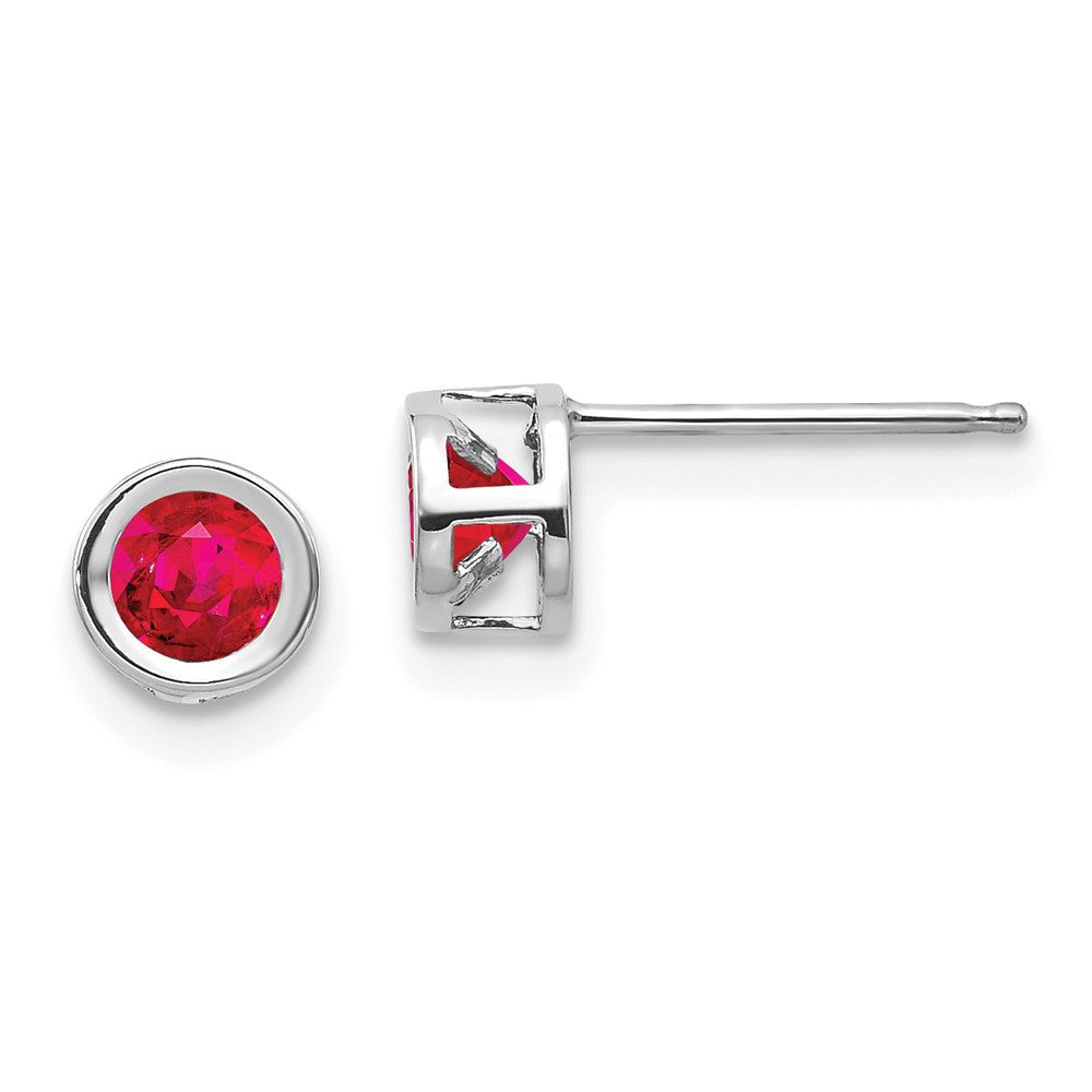14k White Gold 4mm July Ruby Stud Earrings