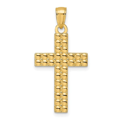 14k Yellow Gold Polished & Textured Cross Pendant