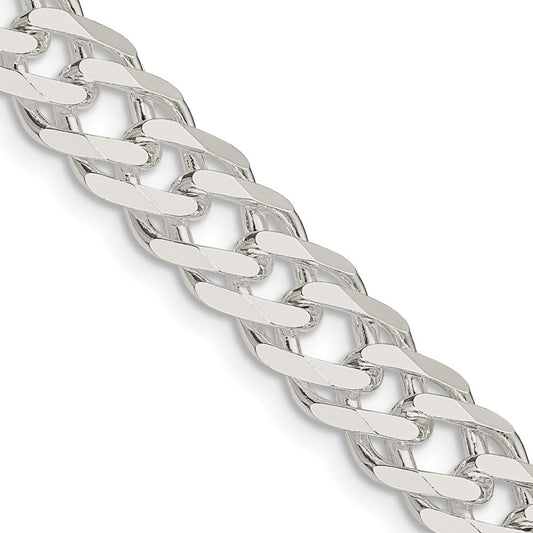 Sterling Silver 7.75mm 6 Side Diamond-Cut Flat Double Curb Chain Necklace 20"