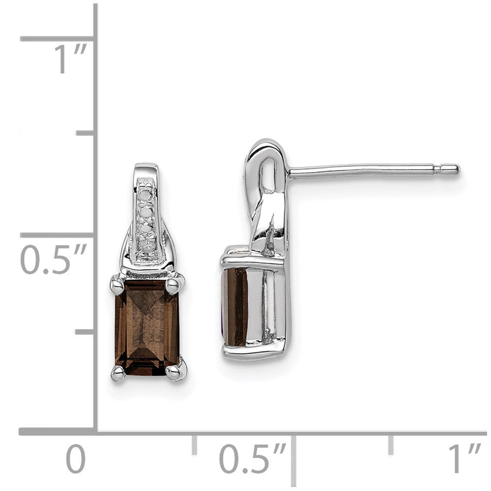 Sterling Silver Rhodium-plated Diamond and Smoky Quartz Dangle Earrings
