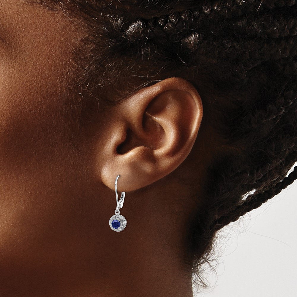 Sterling Silver Rhodium-plated Diam. & Created Sapphire Dangle Earrings