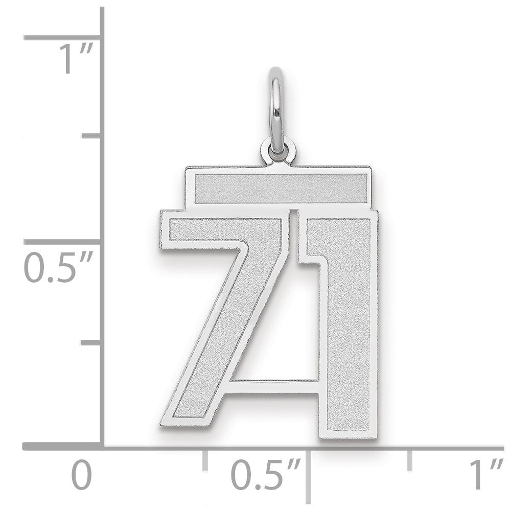 14k White Gold Medium Satin Number 71 Charm Pendant