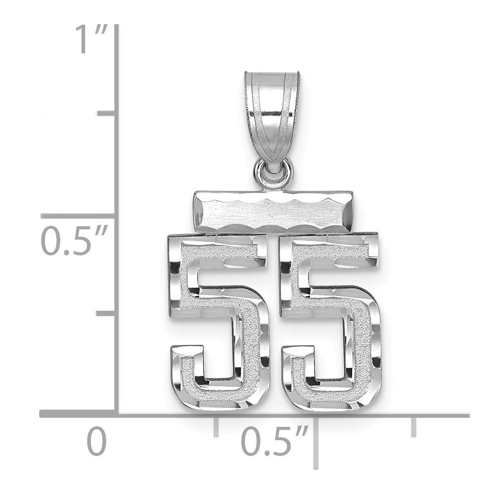 14k White Gold Small Brushed Diamond-cut Number 55 Charm Pendant