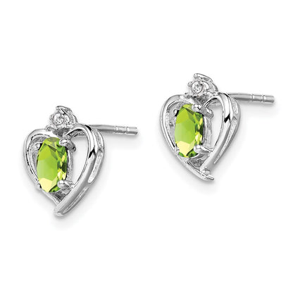 Sterling Silver Rhodium-plated Peridot & Diam. Button Stud Earrings