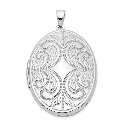 Sterling Silver Rhodium-plated Scroll Design Oval 6-Frame Family Locket Pendant