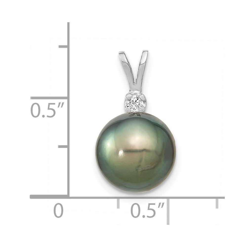 14k White Gold 10-11mm Black Tahitian Saltwater Cultured Pearl & Diamond Pendant