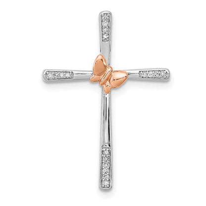 Sterling Silver Butterfly Diamond Cross Pendant