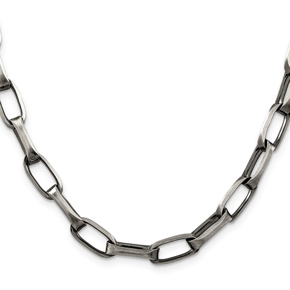 Sterling Silver Antiqued 8mm Elongated Open Link Chain Necklace 22"