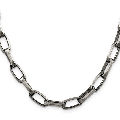 Sterling Silver Antiqued 8mm Elongated Open Link Chain Necklace 22"