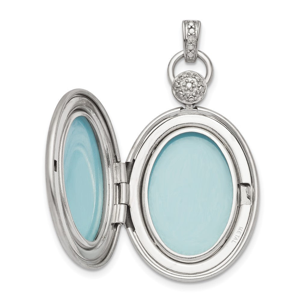 Sterling Silver Rhodium-plated 26mm Oval Diamond Accent Satin Locket Pendant