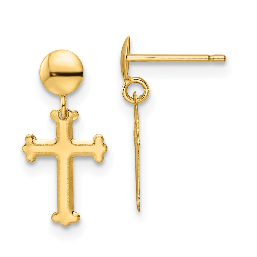 14k Yellow Gold Polished Cross Dangle Earrings